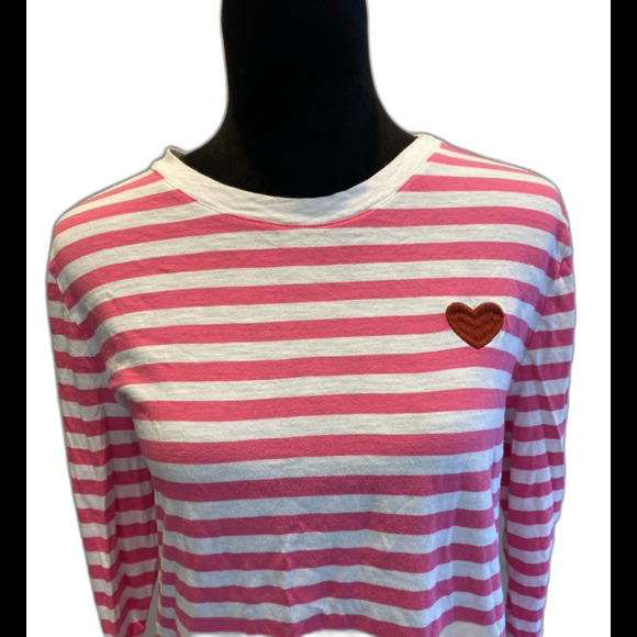 Loft Long Sleeve T Shirt Size XL Top Pink White Stripes 100% Cotton + Stretch - Picture 1 of 9
